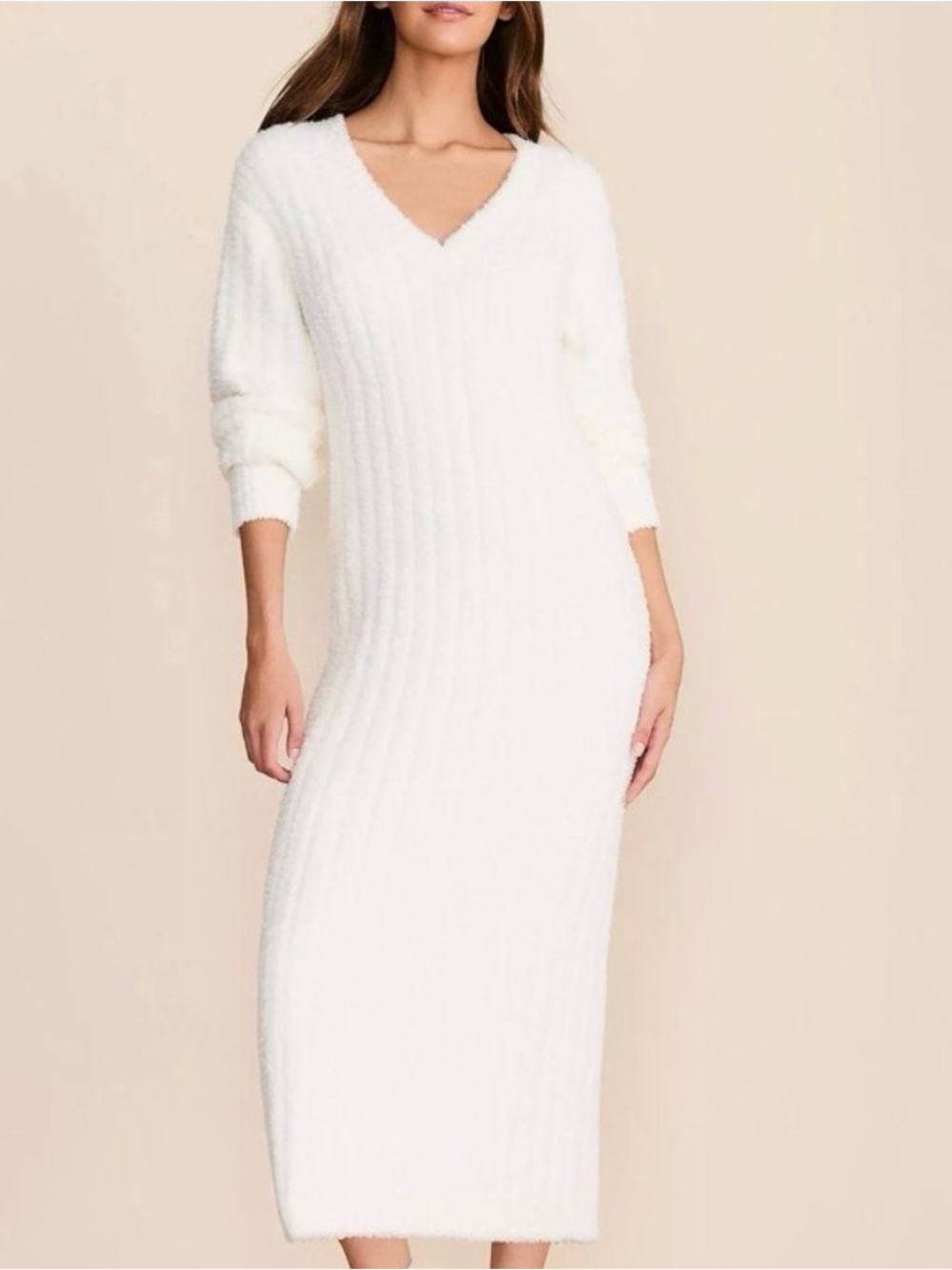 LOFT Ribbed V‑Neck White Sweater Dress